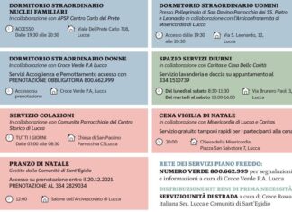 A Lucca un dormitorio straordinario per le famiglie in difficoltà. Cena della Vigilia e pranzo del 25 dicembre per le persone ‘invisibili’