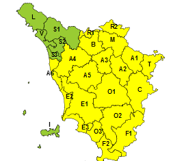 Pioggia in Toscana, allerta meteo gialla