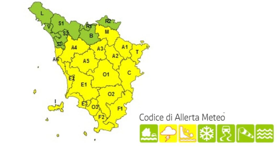 Nuova allerta meteo emessa da Protezione Civile Regione Toscana