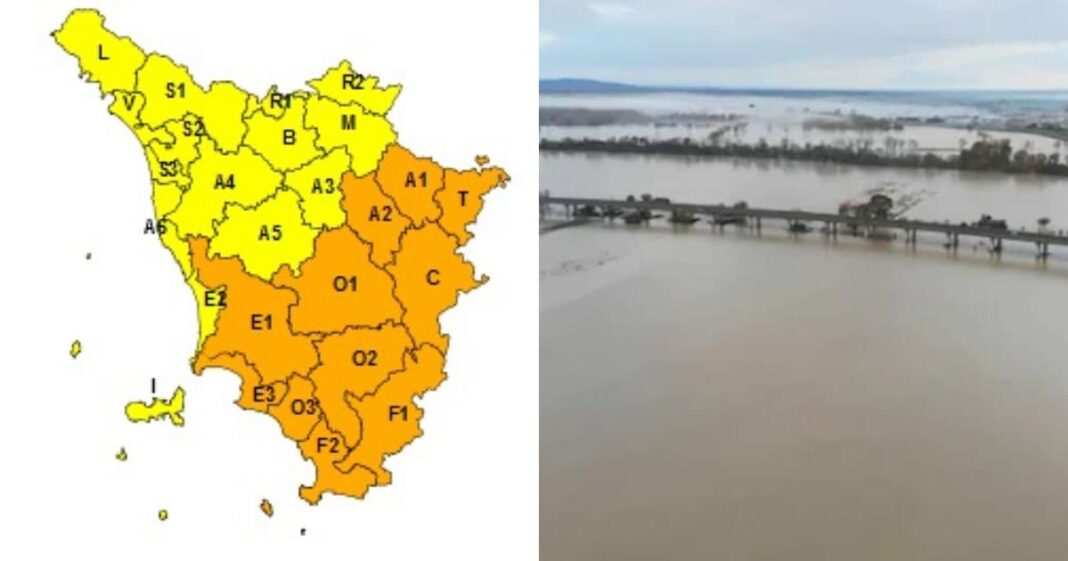 Allerta meteo arancio in Toscana per rischio idrogeologico e forti temporali. Bollettino Protezione Civile