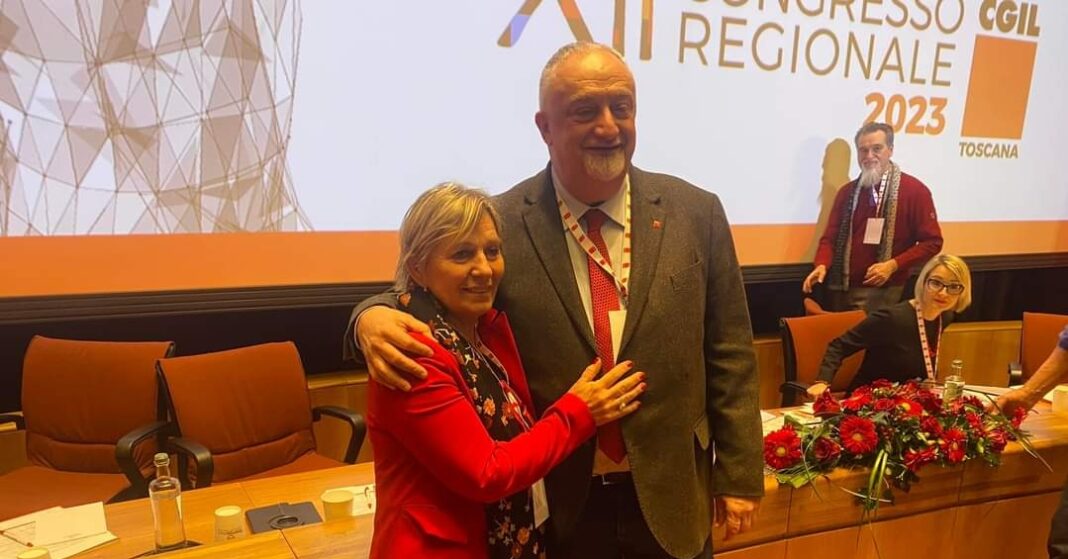 Rossano Rossi con Dalida Angelini, segretario uscente Cgil Toscana