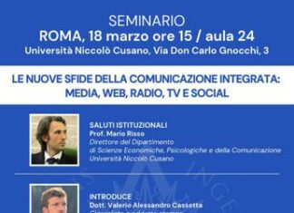 Università Cusano, il 18 marzo il seminario sulla “Comunicazione integrata” con Valentini e Risso.