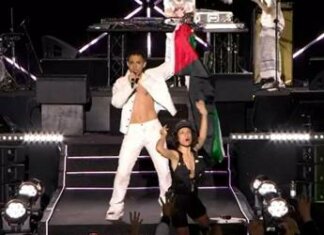 Concerto primo maggio, Cosmo con bandiera palestinese