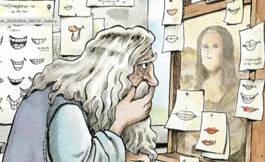 Leonardo Da Vinci alle prese con la Gioconda, disegno vincitore del premio italiano della bugia (foto ufficio stampa)