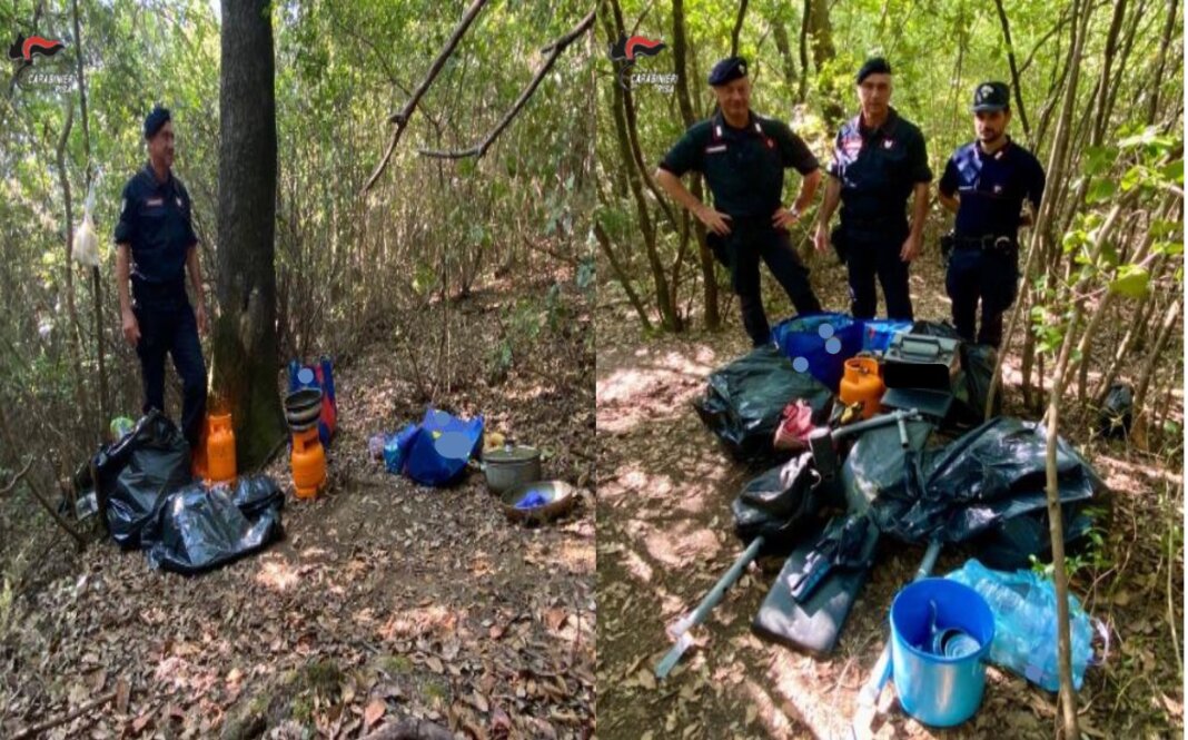 Smantellato un bivacco utilizzato per lo spaccio nei boschi di Montecatini Val di Cecina