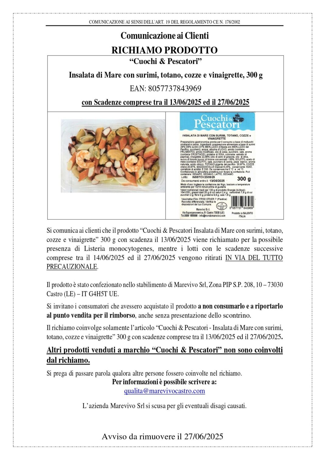 Richiamo alimentare insalata di mare