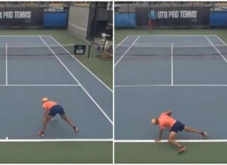 Tennista sbaglia colpi e non si regge in piedi: “Crampi o alcol?”