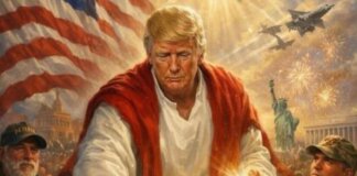 Luce divina e fedeli in preghiera, Trump come Gesù nell’immagine Ai postata su Truth