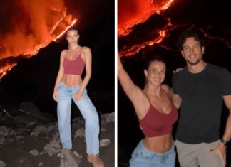 Diletta Leotta, la foto davanti all’Etna in eruzione scatena la polemica: “Cattivo esempio”