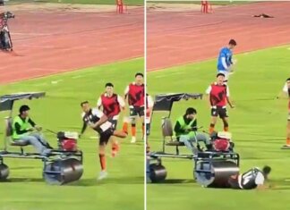 Calciatore investito in campo, l’incidente da brividi